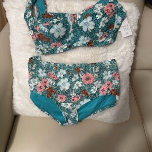 Time and Tru Teal Floral Bikini Set Sz. XL (16-18)